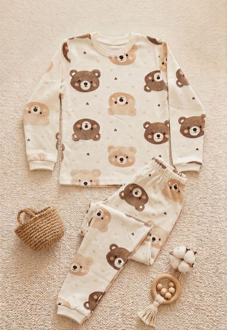 Ayıcık Desenli Pamuklu Çocuk Pijama Takımı